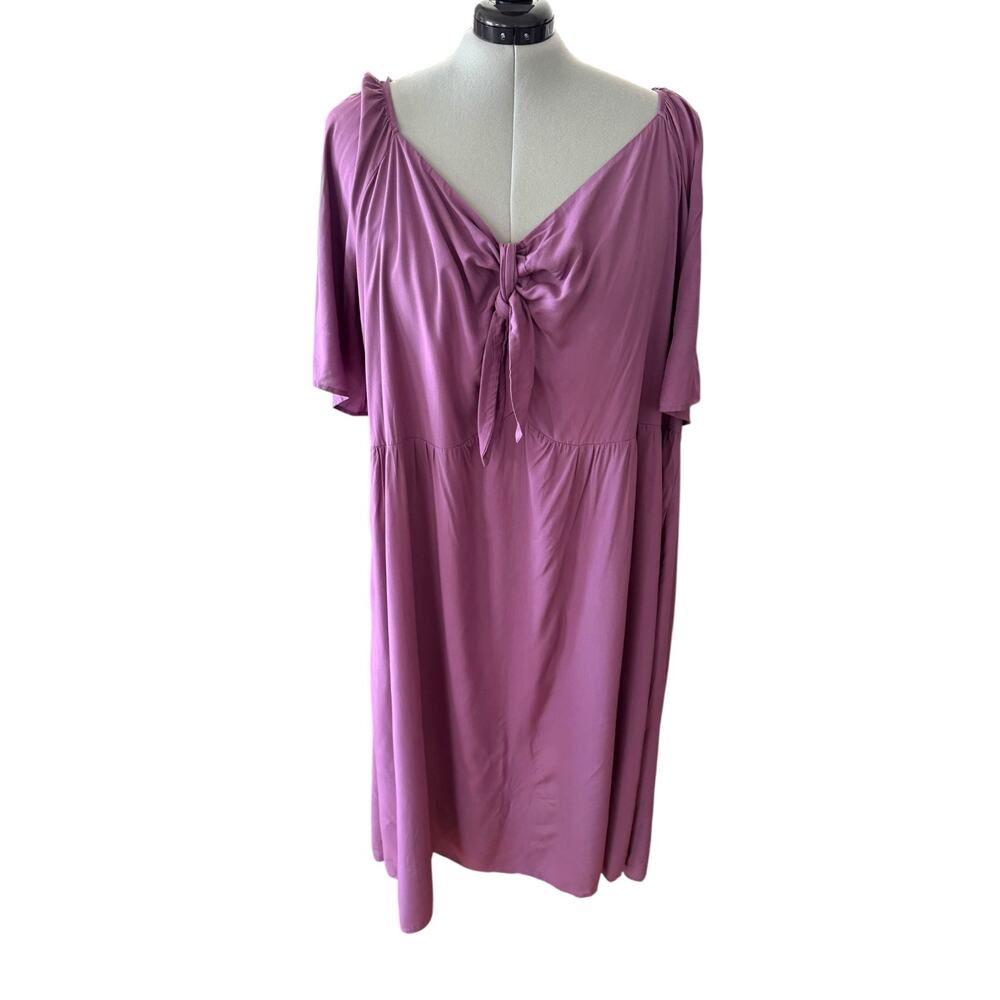 BloomChic Womens 6X 30 V Neck Ruched Knot Midi Dress Pocket Ruffle Hem NWT - Picture 10 of 13